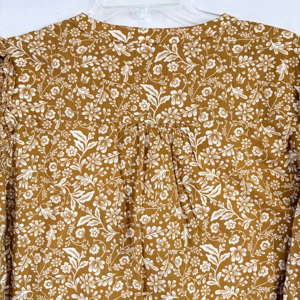 J.Crew Mustard Yellow Floral Ruffle Bib Corduroy Blouse Top Small - Picture 5 of 11